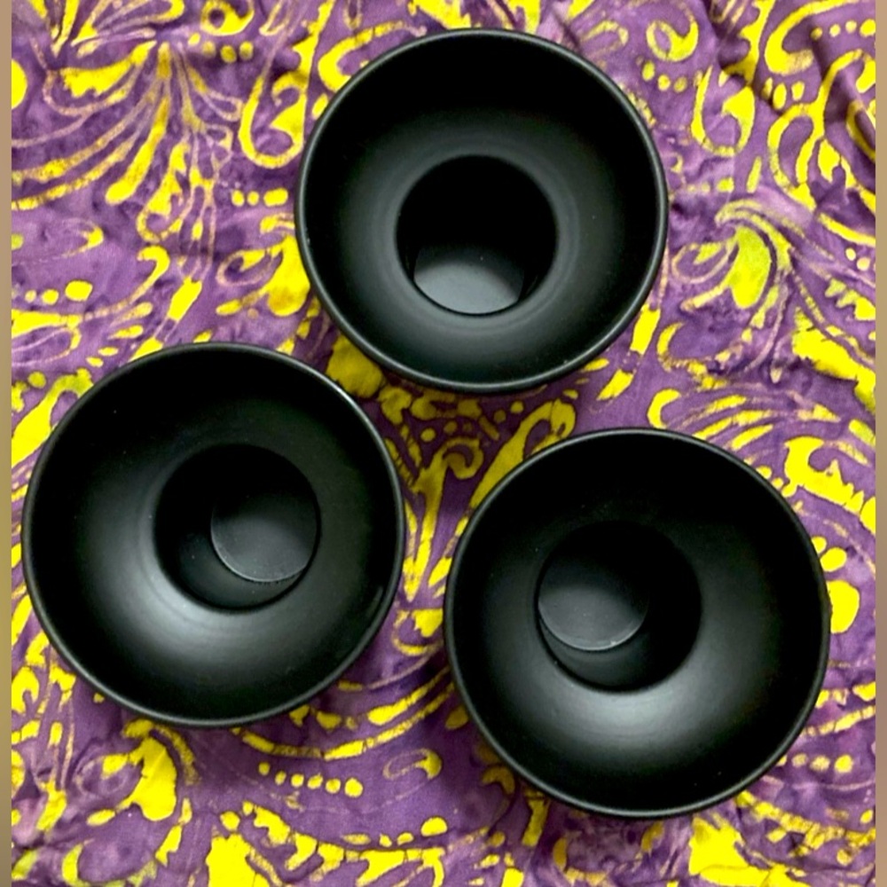 Set of Three Black Pillar Candle Holders